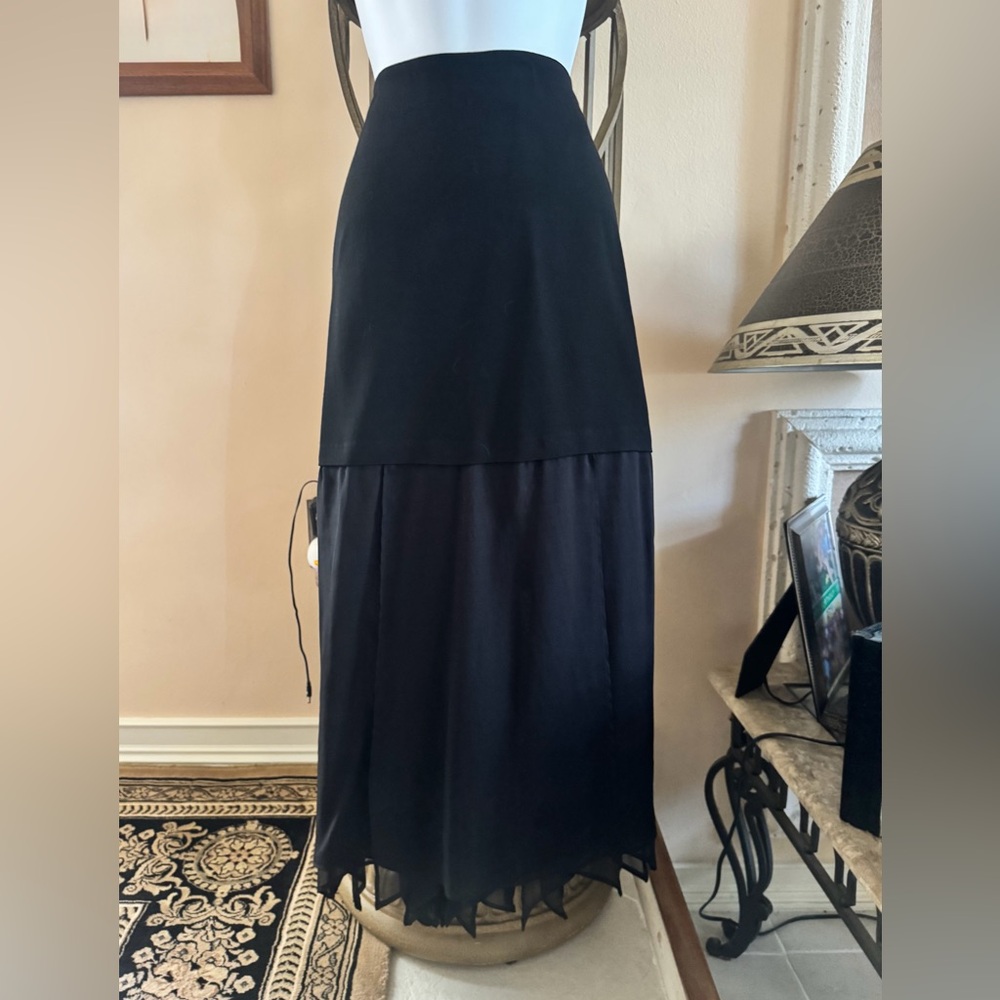 Roberto Verino 100% Silk Black Maxi Layered Asymmetrical Hem Skirt